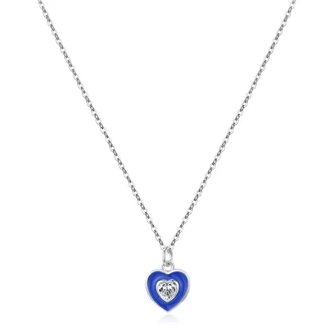 925 Sterling Silber Herz Anhänger Halskette Mit Blauem Emaille Und Zirkonia Klein Blau Teufelsauge Schmuck Für Damen