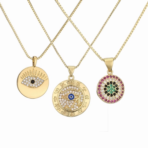 Evil Eye Heart Pendant Necklace Gold Plated Copper Micro Inlaid Zircon Artificial Pearl Fashion Jewelry For Women