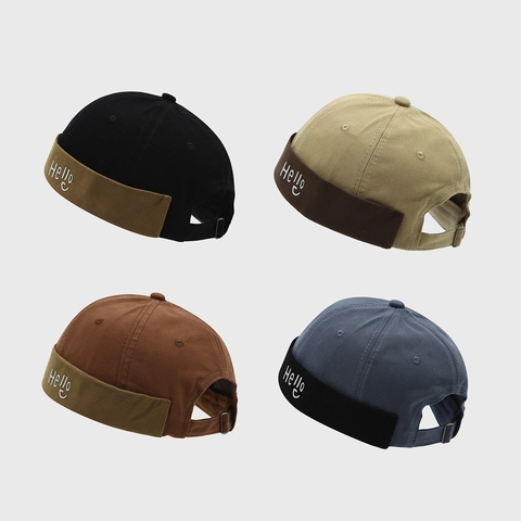 Vintage Brimless Docker Hat Baumwolle Spleißen Miki Cap Verstellbar Stickerei Lässig Retro Street Unisex