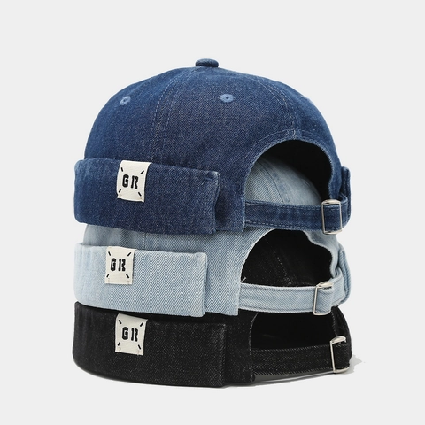 Cappello Docker In Denim Retrò Berretto Senza Visiera Cotone Vintage Miki Beanie Con Fibbia In Metallo Regolabile Streetwear Uomo Donna