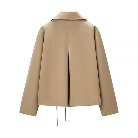 Veste Courte Khaki Mode Femme Élégant Revers Noeud Papillon Manches Longues Décontracté Vêtement Extérieur Coupe-vent