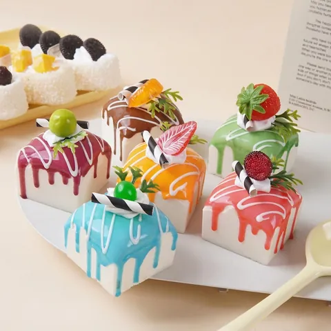 Simulation Square Fruit Cake Models PU Magnetic Fridge Magnets Slow Rebound Stress Relief Desktop Decoration Photography Props