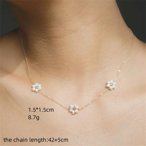 Collar De Flores De Perlas de Agua Dulce De Agua Dulce Cobre Bañado En Oro De 14K Gargantilla Joyería Elegante De Flor De Ciruelo Mujer