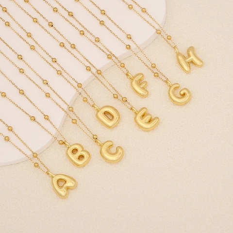 3D Bubble Initial Alphabet Anhänger Halskette Gold Galvanisiert Edelstahl Perlenkette Schmuck Für Frauen