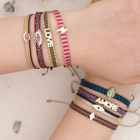 Bracciale In Nastro Intrecciato A Mano Con Pendente In Lega E Strass Regolabile Stile Bohemien Etnico Gioiello Versatile