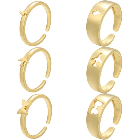 Minimalistisch Kupfer Vergoldet Offen Ring Für Damen Schmetterling Blitz Flugzeug Hohl Einstellbar Geometrisch Mode Schmuck Fingerring Geschenk