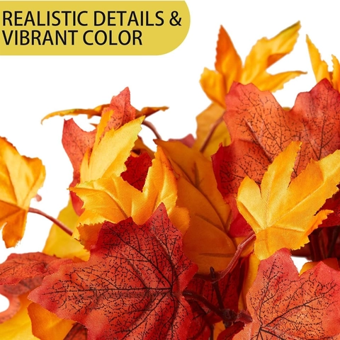 Artificial Maple Leaf Branches Satin Autumn Foliage Stems For Thanksgiving Home Kitchen Farmhouse Decor Table Centerpiece Fall Wedding