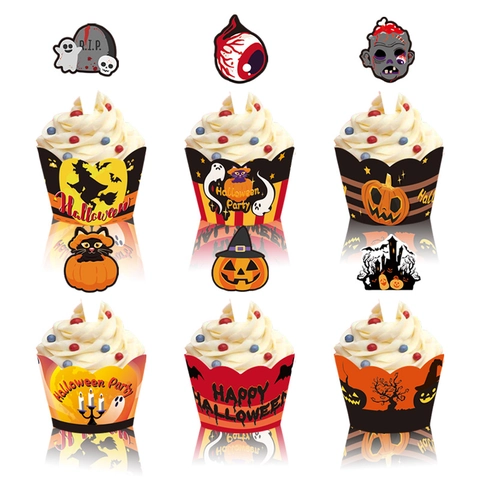 Halloween Partydekoration Papier Cupcake Hüllen Topper Banner Anhänger Waben Ornamente Brillen Feiertagsthema