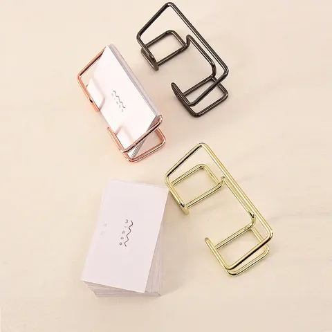 Metal Business Card Holder Minimalist Desktop Stand Geometric Iron Office Desk Storage Organizer Display Rack