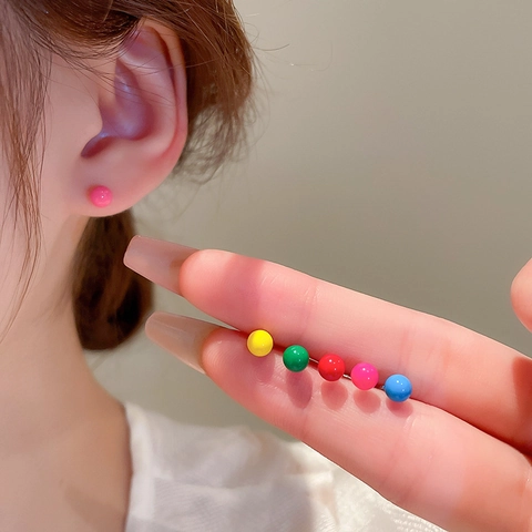 Pendientes De Botón Con Bola Redonda De Colores Aleación Con Poste De Plata De Ley 925 Minimalista Color Caramelo Para Mujer