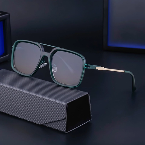 Retro Square Frame Men Sunglasses Double Bridge PC UV400 Protection For Driving Fashion Outdoor Vintage