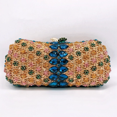 Borsa Da Sera Pochette Lusso Strass Metallo Cristallo Floreale Gemma Banchetto Festa Donna
