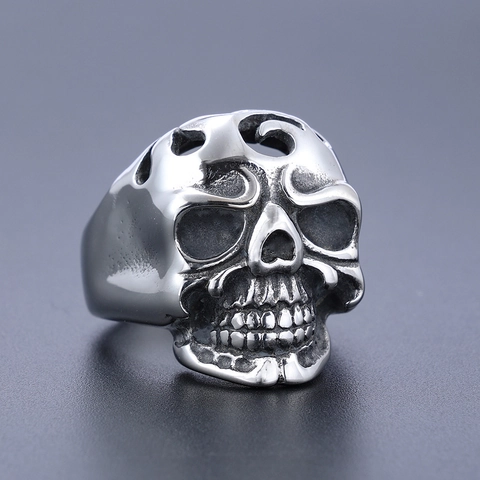 Skull Ring 316L Stainless Steel Hollow Carved Retro Gothic Punk Jewelry For Men Women