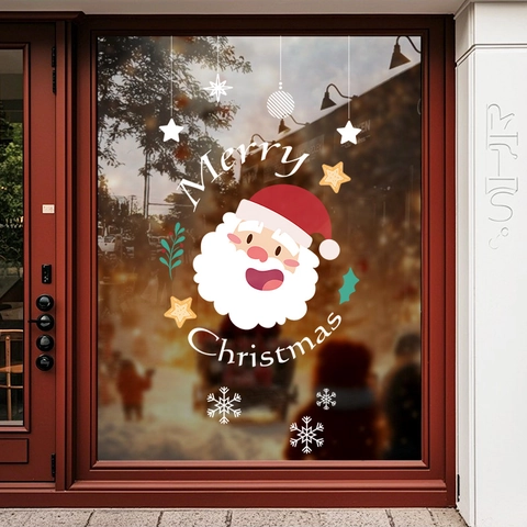 Christmas Window Clings Static Sticker PVC Double Sided Santa Snowman Reindeer Glass Door Holiday Party Home Decor