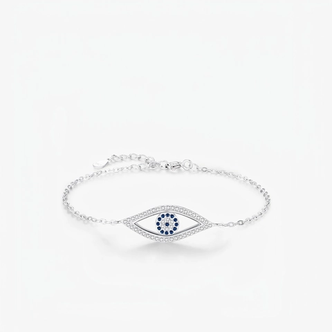 Evil Eye Armband 925 Sterlingsilber Elegant Hohl Design Blau Weiß Zirkonia Verstellbar Für Damen