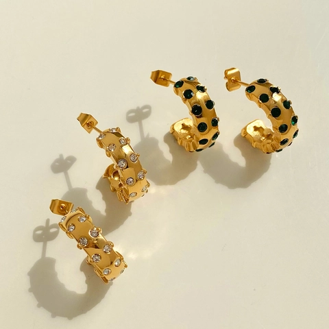 C-Förmige Edelstahl Ohrringe Vergoldet Geometrische Strass Inlaid Hoop Für Damen Anlaufgeschützt High End Schmuck