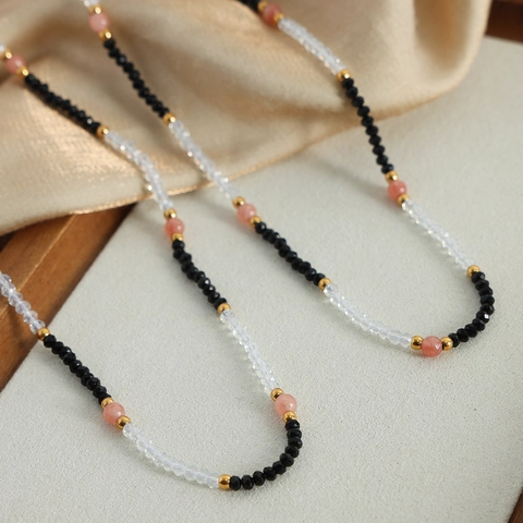 Beaded Necklace Handmade Mixed Natural Stone Stainless Steel Gold Plated Clavicle Chain For Women Elegant Accessory