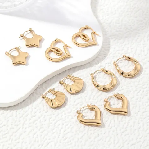 Irregular Geometric Hoop Earrings Stainless Steel Gold Plated Heart Star Shaped Fashionable Light Luxury Jewelry Women