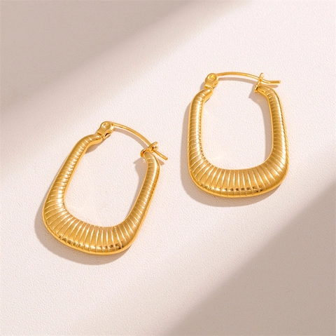 Rechthoekige Oorbellen Roestvrij Staal Verguld Gestreept Geribbelde Textuur Geometrische Minimalistische Sieraden Dames