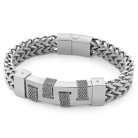 Pulsera De Cadena Trenzada De Acero Inoxidable 316L Con Placa De Metal Texturizada Joyería Estilo Punk Hip Hop Para Hombres