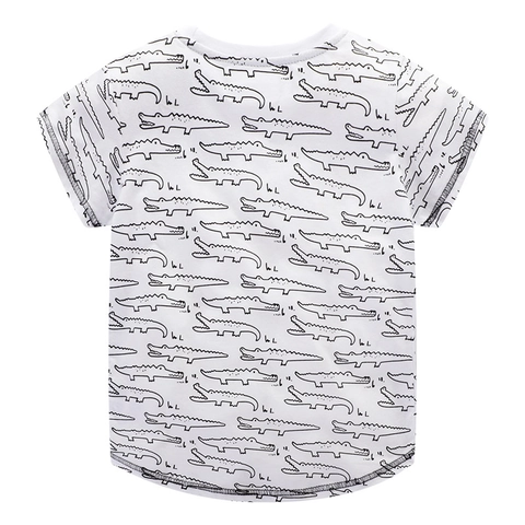 Jungen T-Shirt Baumwolle Kurzarm Rundhals Cartoon Krokodil Allover Print Sommer Casual Top Für Kleinkinder