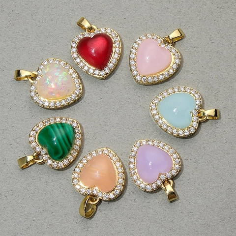 Colgante En Forma De Corazón Aleación De Cobre Con Resina Colorida Y Circón Para Fabricación De Joyas DIY Accesorios De Regalo