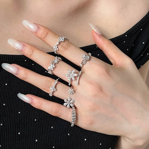 925 Sterling Silver Zirconia Ring For Women Luxury Flower Butterfly Heart Adjustable Finger Ring Fashion Jewelry Gift