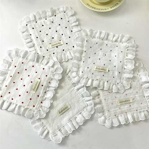 Set De Table Et Dessous De Verre En Tissu Motif Cœur Avec Bordure En Dentelle Décoration De Table
