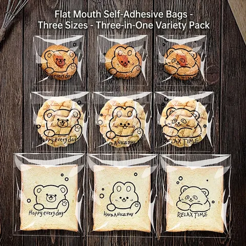 Transparente Selbstklebende Verpackungsbeutel Mit Cartoon-Bären Für Brot Kekse Lebensmittelqualität OPP-Kunststoff Backen Geschenktüten
