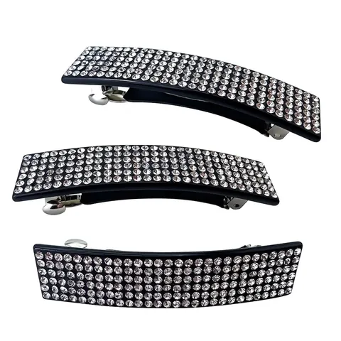 Lussuoso Fermaglio per Capelli in Acetato Strass Scintillanti Nero Rettangolo Clip a Molla Porta Coda di Cavallo Moda Donna