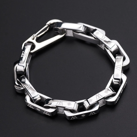 Titanium Steel Chain Bracelet Iridescent Quenched Color Hip Hop Punk Streetwear Engraved Unisex Jewelry