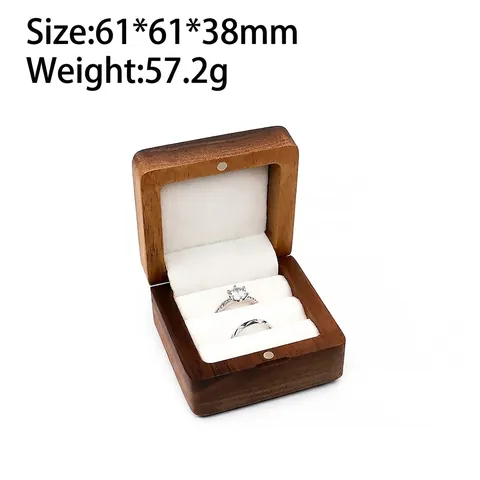 Boîte À Bague En Noyer Écrin À Bijoux Doublure En Velours Fermeture Magnétique Carré Proposition Mariage Organisateur