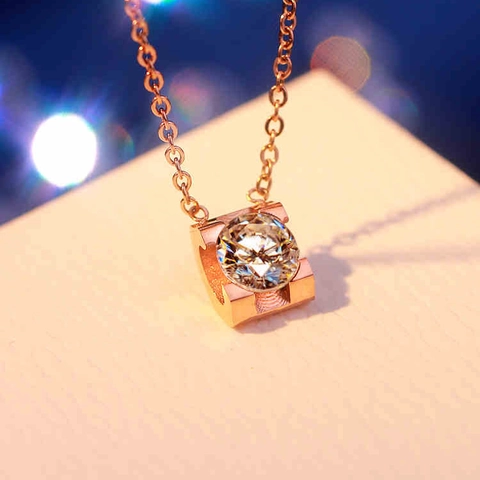 Solitär Anhänger Halskette Titanstahl Zirkonia Minimalistische Schlüsselbeinkette Schmuck Für Damen