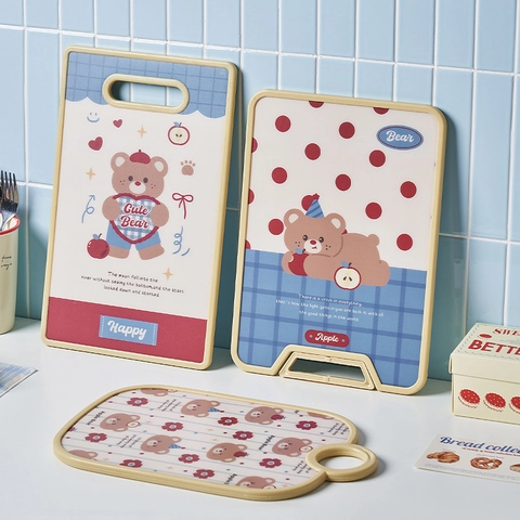 Plastic Cutting Board Cute Cartoon Bear Pattern Chopping Block Non Slip Standable Household Kitchen Tool For Vegetables Fruit