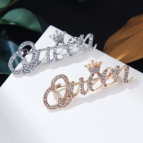 Queen Buchstaben Strass Brosche Legierung Krone Nadel Mode Schmuck Accessoire Für Damen