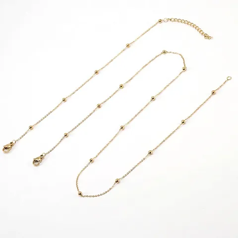 Collier Bracelet Chaîne À Billes Minimaliste Bijoux En Acier Inoxydable Plaqué Or 18K Pour Femmes Usage Quotidien