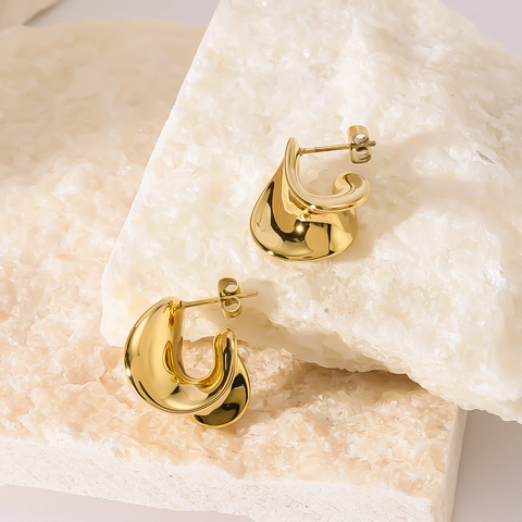 Twisted Geometric Hoop Earrings Stainless Steel 18K Gold Plated Glossy Mirror Finish Small Design Jewelry For Women