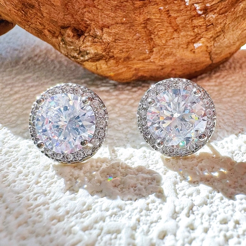 Glänzende Titanium-Stahl Rund Halo Strass Ohrstecker Für Damen Koreanischer Stil Mikro-eingelegt Filigraner Modeschmuck