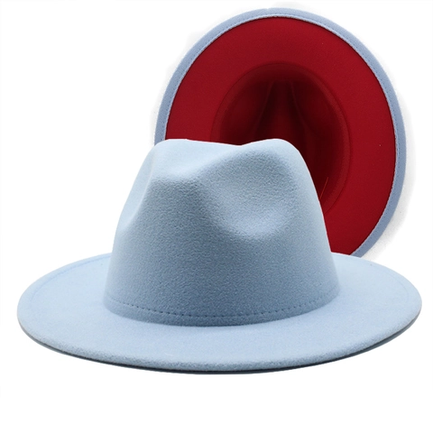 Fedora Hoed Wolvilt Tweekleurig Contrastkleur Brede Platte Rand Jazzhoed Modieus Uniseks Elegant Feestaccessoire