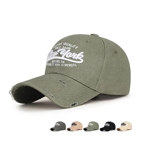 Casquette De Baseball En Coton Brodé Distressed Ripped Lettre Rétro Vintage Chapeau De Soleil Extérieur Hommes Femmes