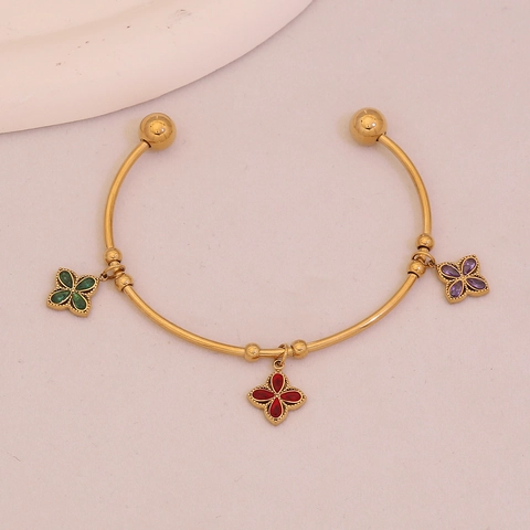 Bracciale Rigido In Acciaio Inossidabile Con Ciondoli Multi Elemento Gioielli Eleganti Placcati Oro Per Donne