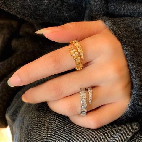 Schlangenring Mit Zirkonia Eingelegt Kupfer Vergoldet Verstellbar Luxus Tier Schmuck Für Damen