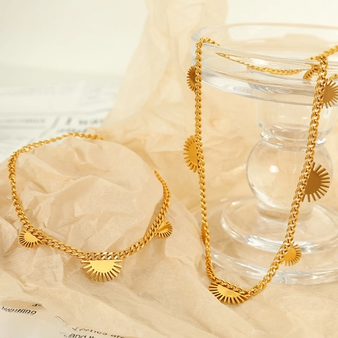 Collana E Bracciale In Acciaio Inossidabile Con Pendenti A Sole Semicircolare Catena Cubana Gioielli Hip Hop Donna