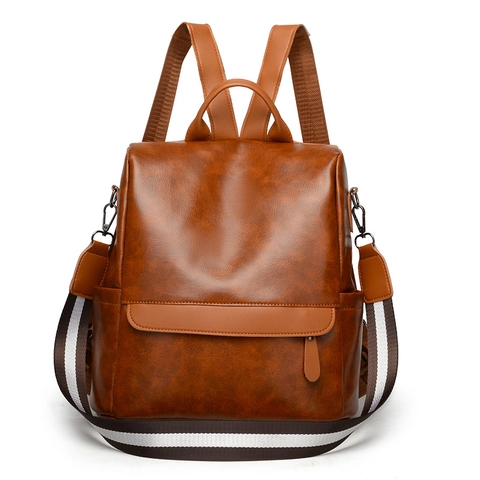 Zaino Da Donna In Pelle PU Alla Moda Borsa Multifunzionale Vintage Con Tracolla A Righe Zainetto Retro Casual