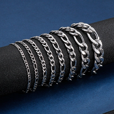 Figaro Curb Ketting Armband Roestvrij Staal Hip Hop Eenvoudige Mode Unisex Sieraden Accessoire