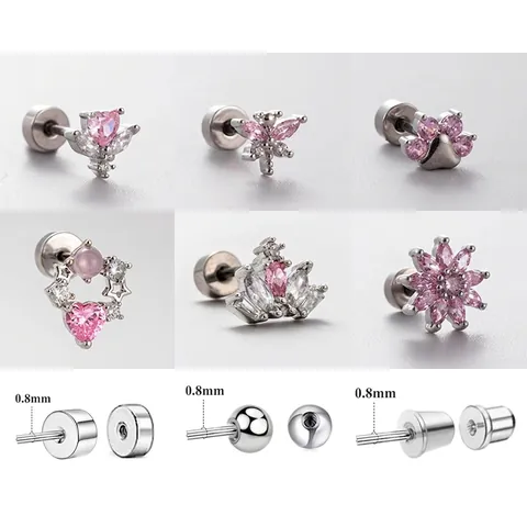 Kraakbeen Stud Oorbellen Titanium Staal Roze Zirkoon Hart Vlinder Kroon Helix Sieraden Voor Dames