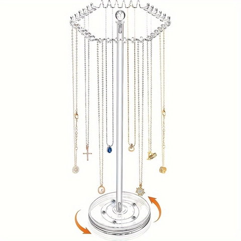 Rotatable Acrylic Necklace Stand Organizer Transparent Jewelry Display Holder With Multiple Hooks For Chains Bracelets