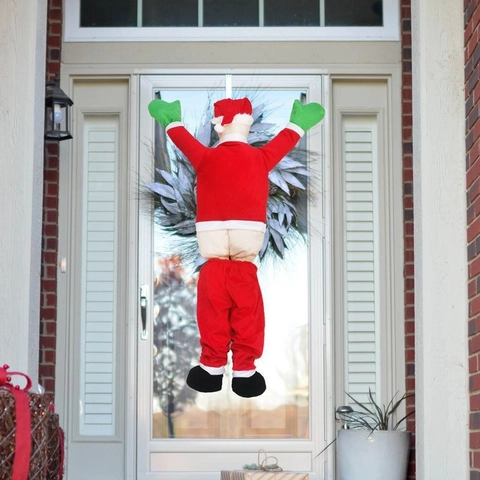 Funny Santa Claus Hanging Decoration Flannel Plush Pants Down Design Novelty Climbing Wall Decor For Christmas Party Home Outdoor