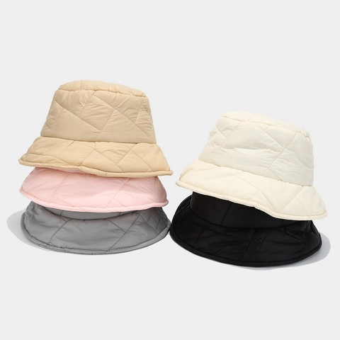 Sombrero De Pescador Acolchado Para Mujer Algodón De Plumón Invierno Cálido A Prueba De Viento Color Sólido Casual