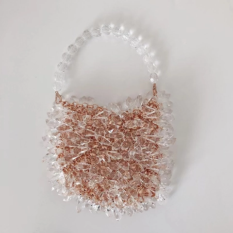 Bolso De Mano De Perlas Hecho A Mano Bolso De Mano De Cristal Acrílico Bolso De Fiesta De Lujo Para Mujer Retro Elegante